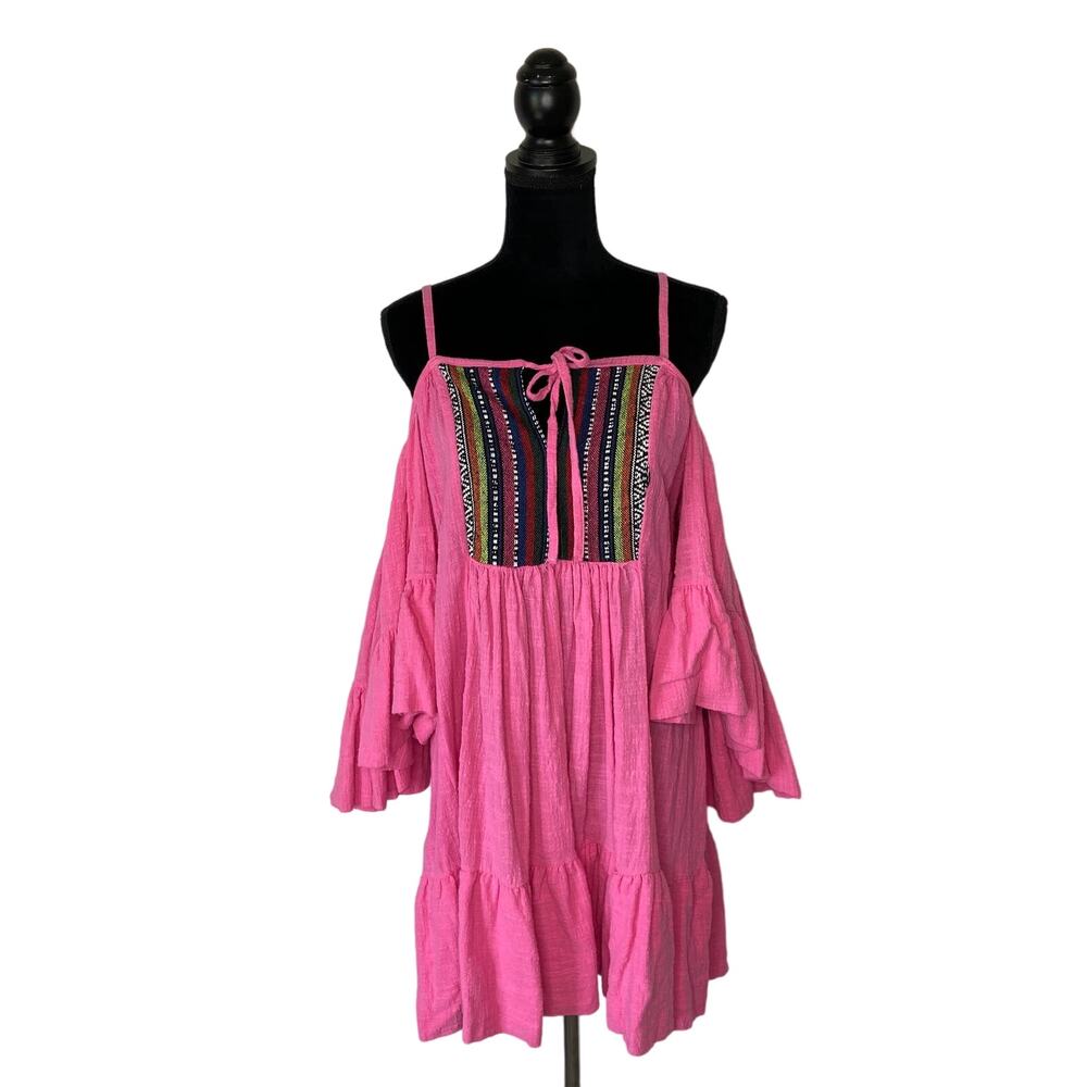 Macbeth Collection Margaret Josephs Pink Oversized Off Shoulder Tunic Shirt - M